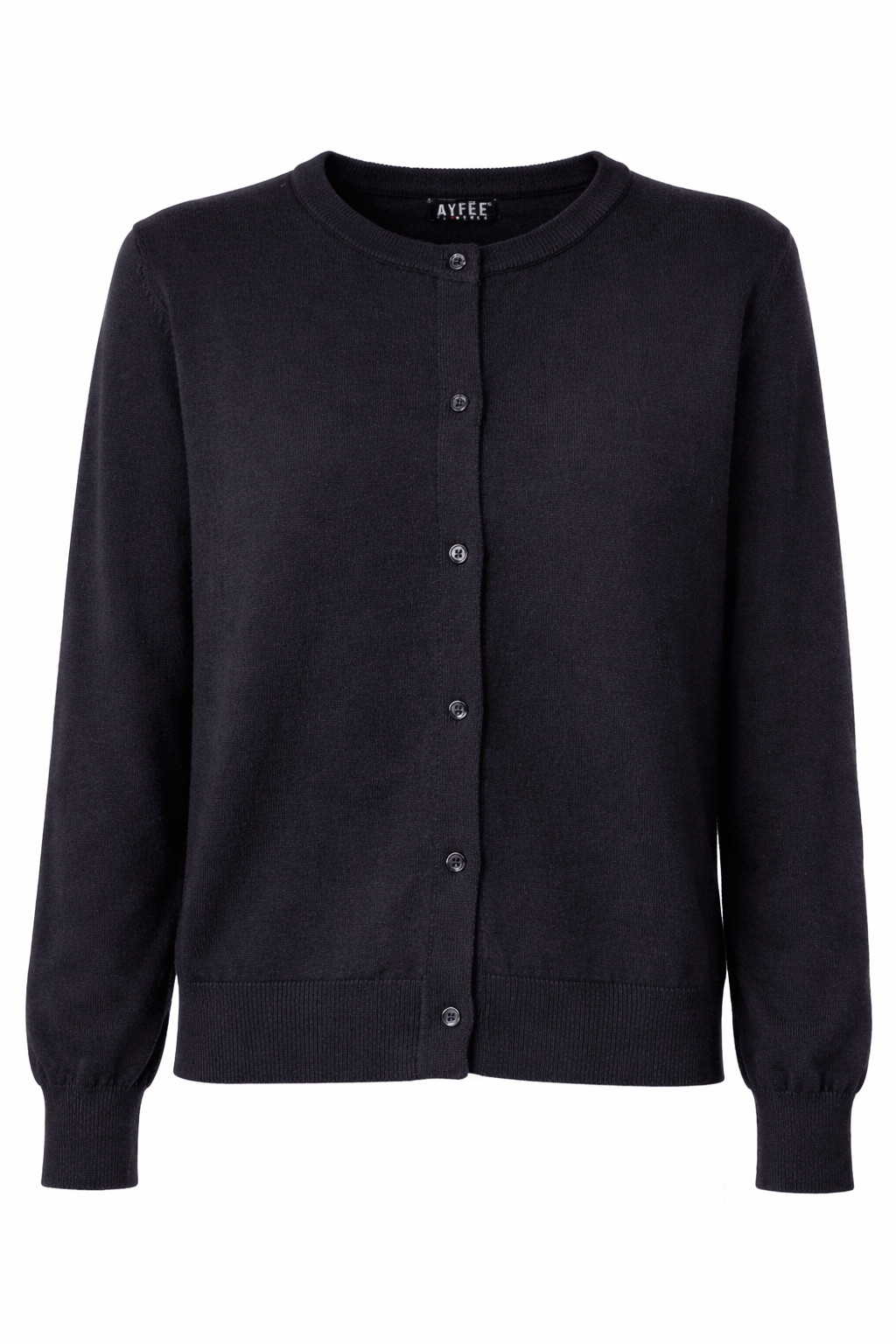 CARDIGAN, 3 TG, 30% AC 22%NY 20%VI 28%PL, MADE IN PRC - BLACK